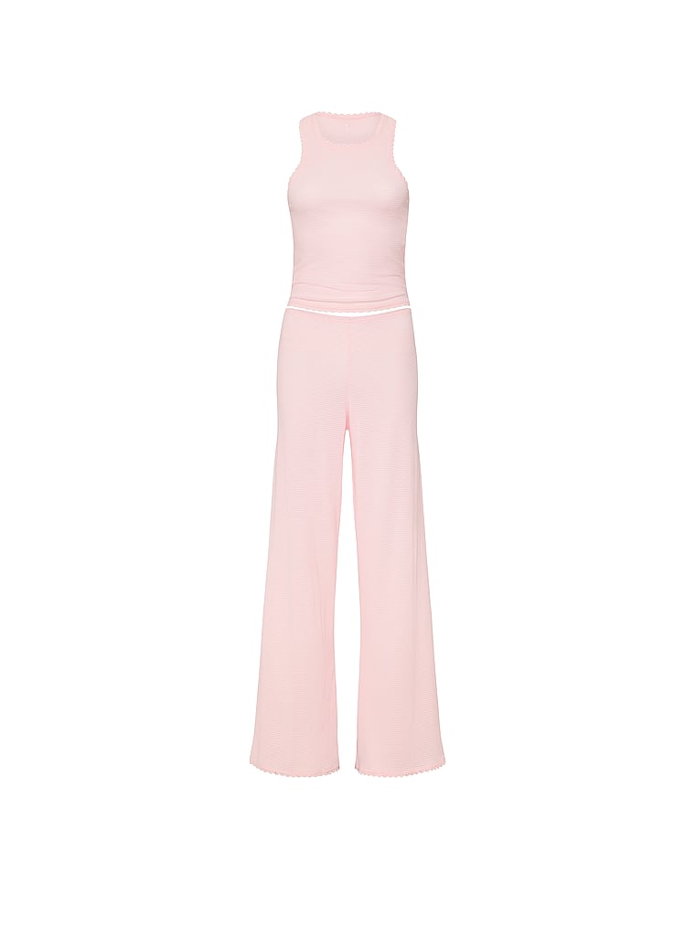 Victoria's Secret, Victoria's Secret Cotton Shadow Stripe Tank & Pants Set, Angel Pink, offModelFront, 3 of 4