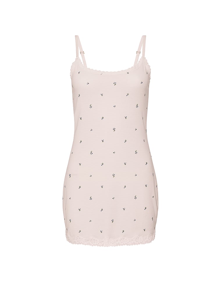 Victoria's Secret, Victoria's Secret Cotton Shadow Stripe Slip Dress, Coconut White Floral, offModelFront, 3 of 3