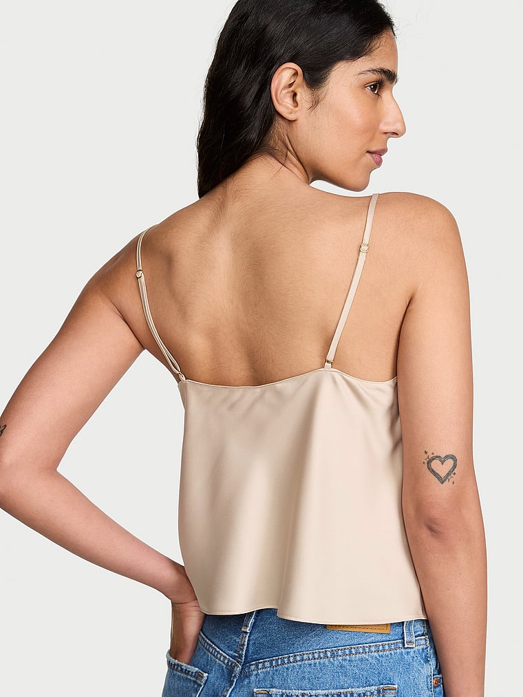 Victoria's Secret, Victoria's Secret Satin Cami Top, Oyster, onModelBack, 2 of 3