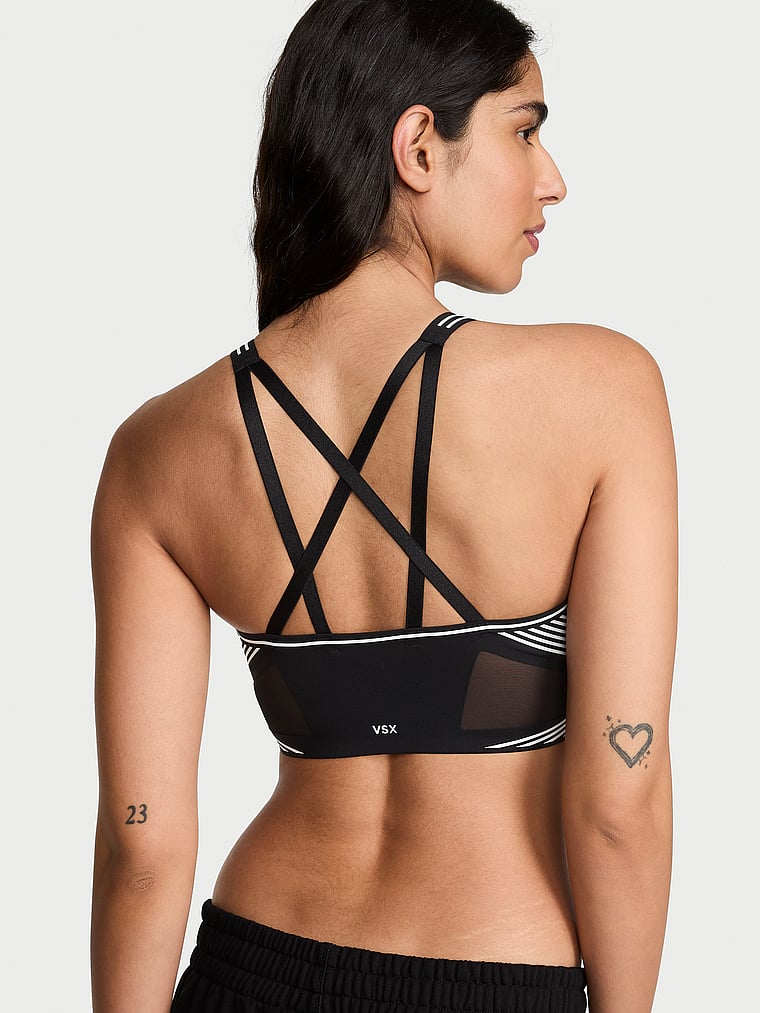 Victoria's Secret, VSX VSX Elevate™ Refined Contours Plunge Sports Bra, Black, offModelBack, 5 of 5