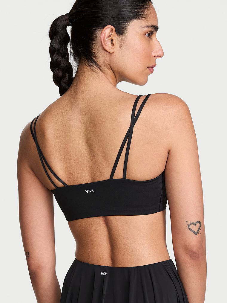 Victoria's Secret, VSX VSX Elevate™ Strappy Square-Neck Sports Bra, Black, onModelSide, 3 of 5
