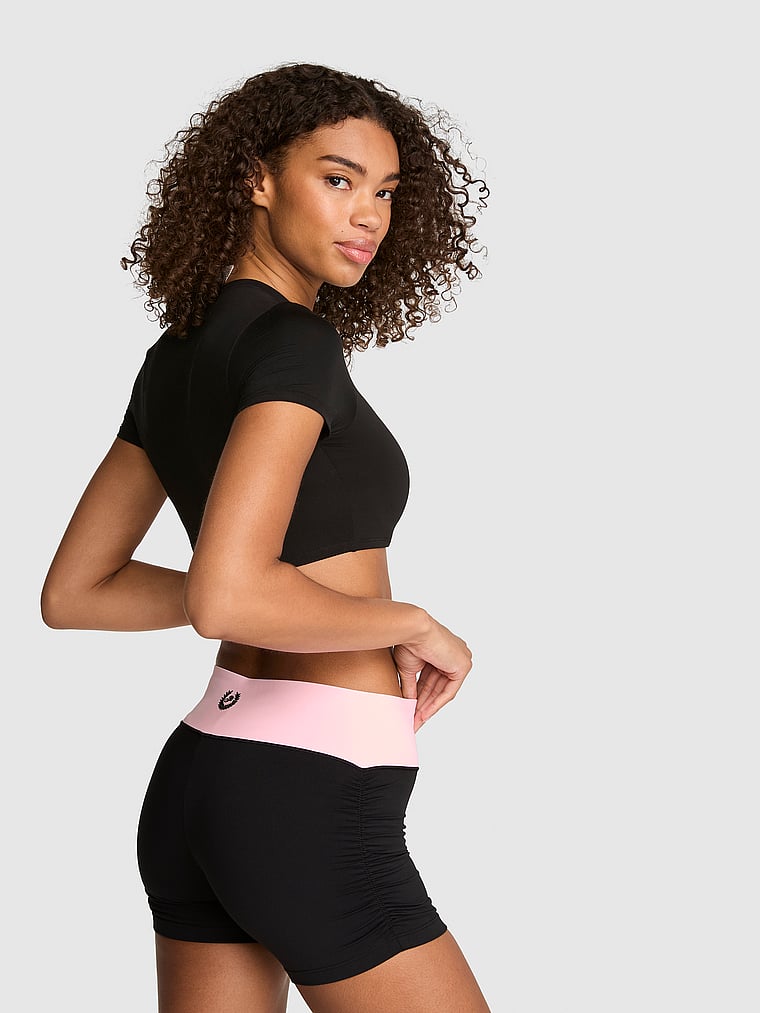 PINK PINK Relay™ Ruched Bun Shorts, Pure Black, onModelBack, 2 of 3