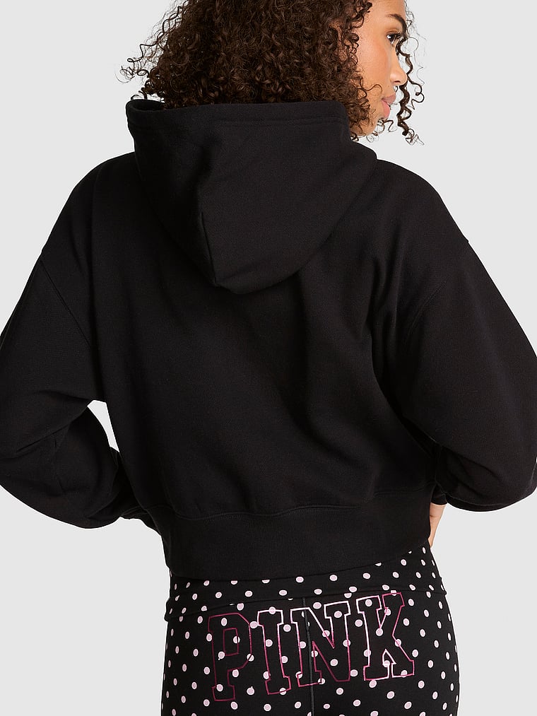 PINK Campus Fleece™ Shrunken Full-Zip Hoodie, Black, onModelBack, 2 of 3