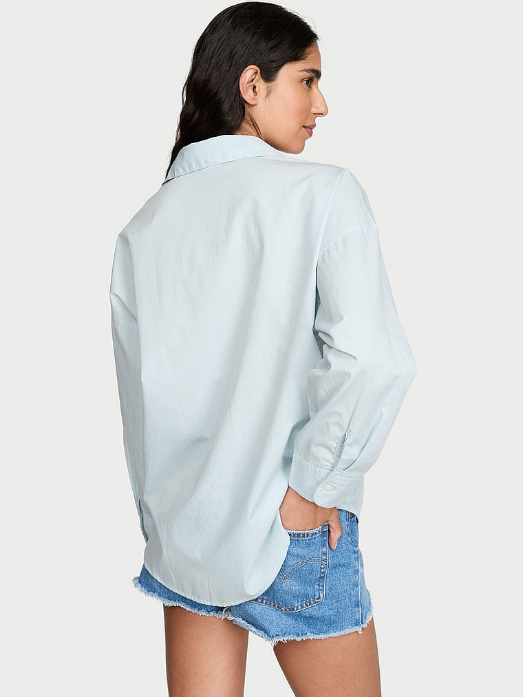Victoria's Secret, Victoria's Secret Heritage Cotton Button-Front Sleepshirt, Chambray Blue, onModelSide, 2 of 5