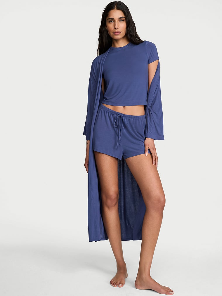 Victoria's Secret, Victoria's Secret SoSoft™ Modal 3-Piece Short Set, Ink Blue, onModelFront, 1 of 4 Anisha is 5'11" and wears S/Long