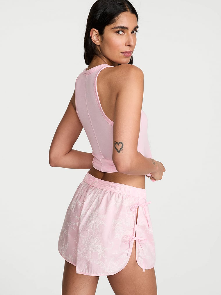 Victoria's Secret, Victoria's Secret Mix & Match Sleep Heritage Cotton Pajama Shorts, Pink Jungle Toile, onModelBack, 2 of 4 Anisha is 5'11" or 180cm and wears Small