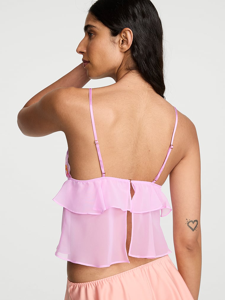 Victoria's Secret, Dream Angels Watercolor Embroidery Flutter Bra Top, Watercolor Pink, onModelBack, 2 of 4 Anisha is 5'11" and wears 34B or Small