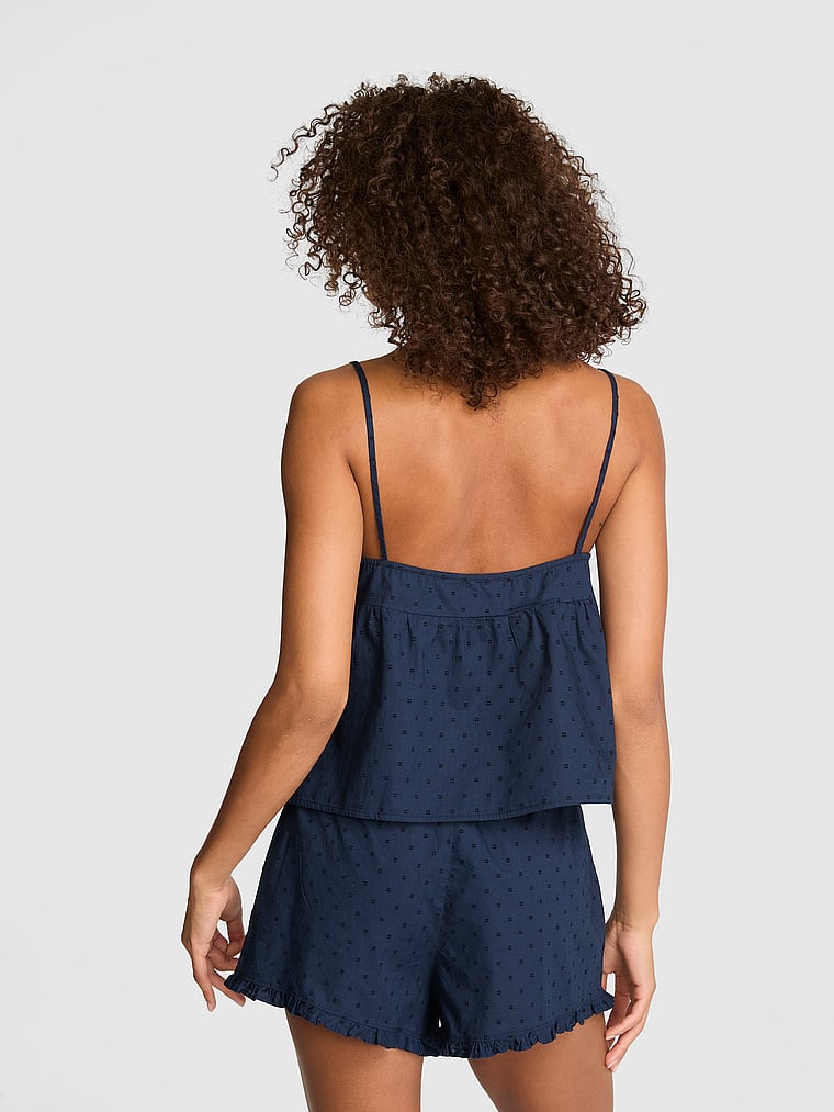 PINK Coastal Cutie Fly-Away Cami and Shorts Pajama Set, Noir Navy, onModelSide, 3 of 4
