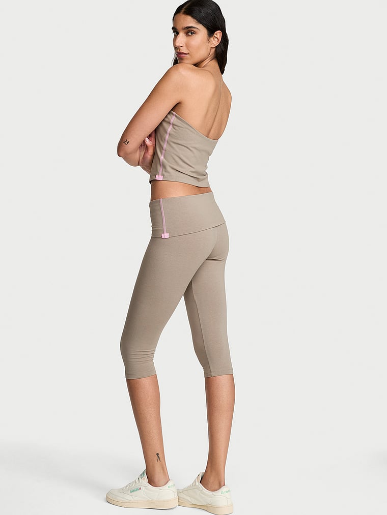 Victoria's Secret, Angel Essentials Cotton Foldover Capri Legging, Dove Grey, onModelBack, 2 of 3 Anisha is 5'11" or 180cm and wears Small