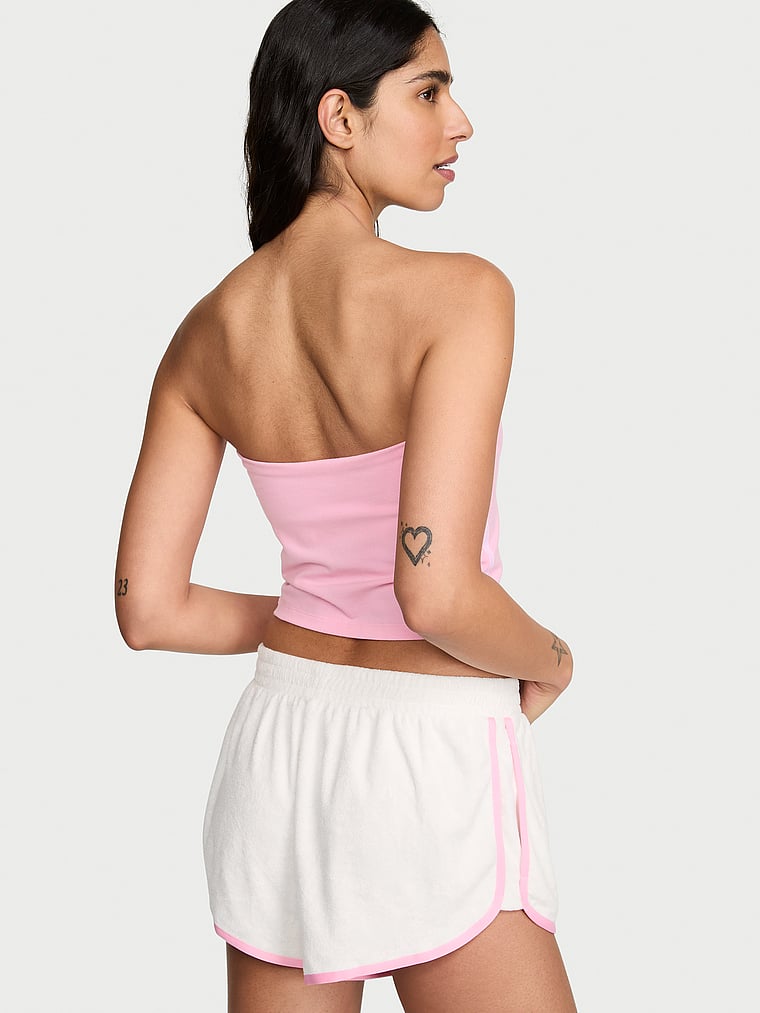 Victoria's Secret, Angel Essentials Micro Terry Curved Hem Short, Coconut White, onModelBack, 2 of 3 Anisha is 5'11" and wears Small