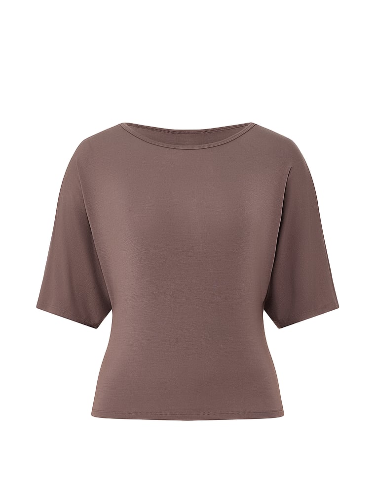 Victoria's Secret, VSX VSX Drapey Knit Side-Ruched Tee, Cloudy Grey, offModelFront, 3 of 3