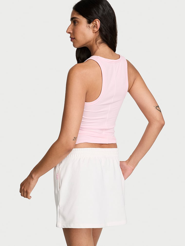 Victoria's Secret, Angel Essentials Off-Duty Terry Mini Skirt, Coconut White, onModelBack, 2 of 3 Anisha is 5'11" and wears Small