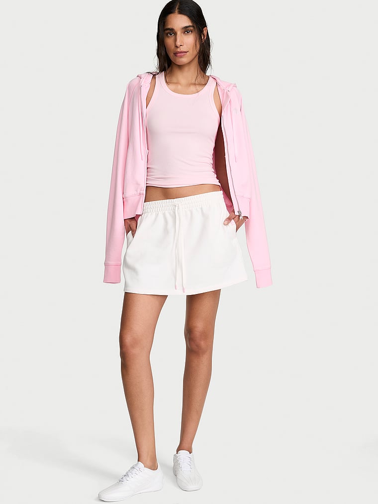 Victoria's Secret, Angel Essentials Off-Duty Terry Mini Skirt, Coconut White, onModelFront, 1 of 3 Anisha is 5'11" and wears Small