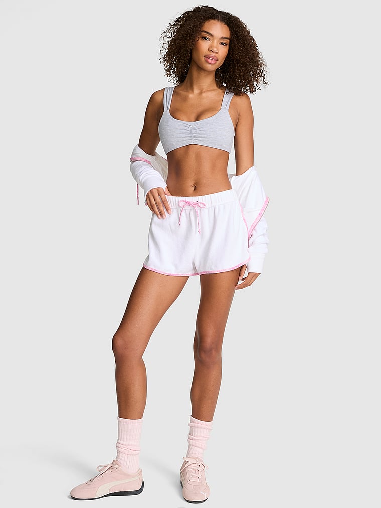 PINK SWIM Terry Cover-Up Shorts, White, onModelFront, 1 of 3