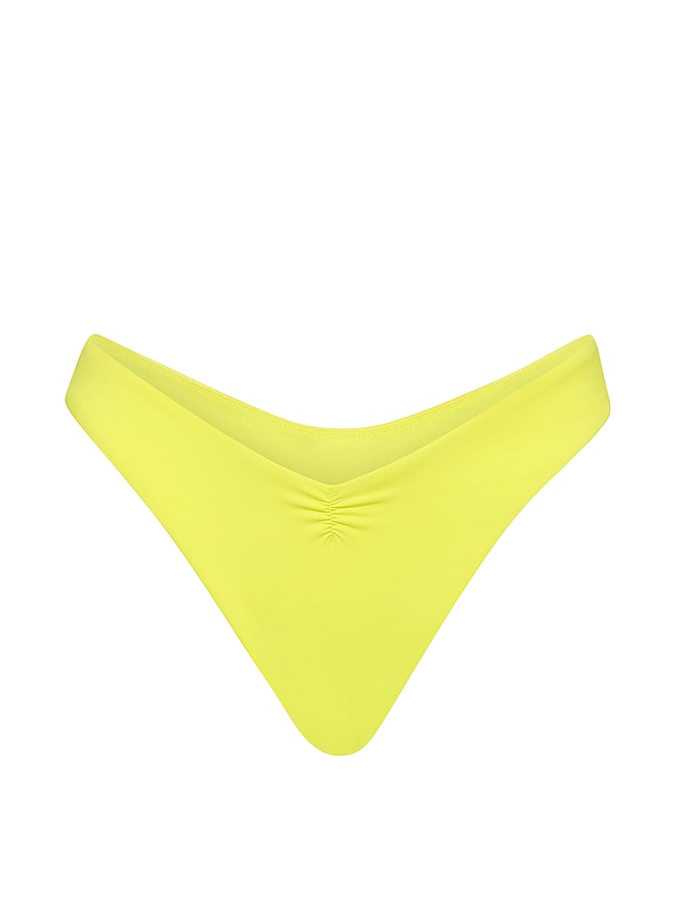 Victoria's Secret, Victoria's Secret Swim Cinched Thong Bikini Bottom, Electric Citron, offModelFront, 4 of 4
