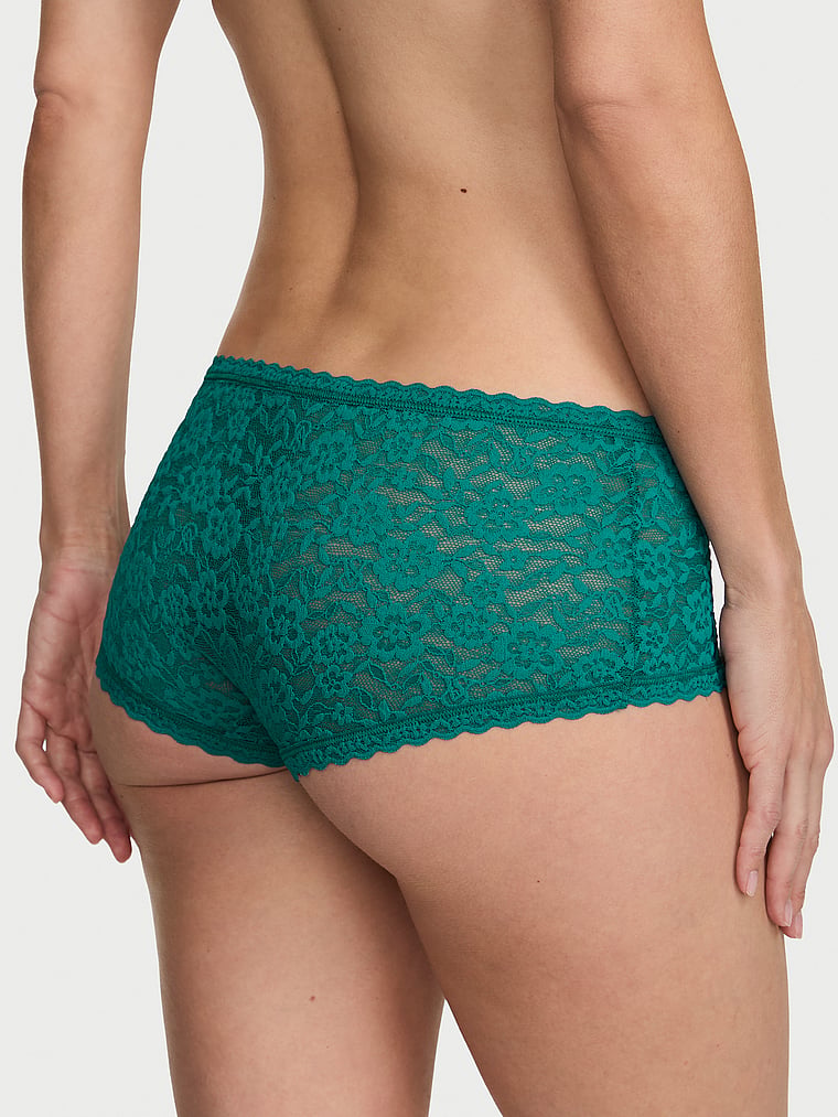 Victoria's Secret, The Lacie Lace Low-Rise Boyshort, Parrot Blue, onModelBack, 2 of 4 Maggie is 5'7" or 170cm and wears Small