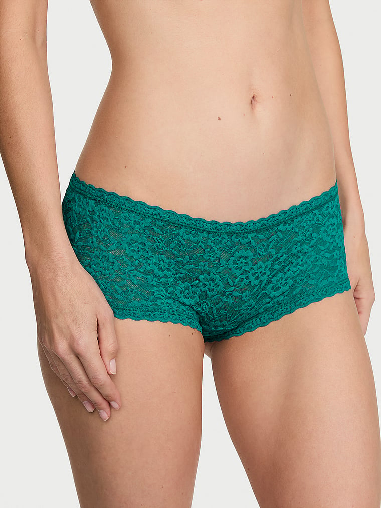 Victoria's Secret, The Lacie Lace Low-Rise Boyshort, Parrot Blue, onModelFront, 1 of 4 Maggie is 5'7" or 170cm and wears Small