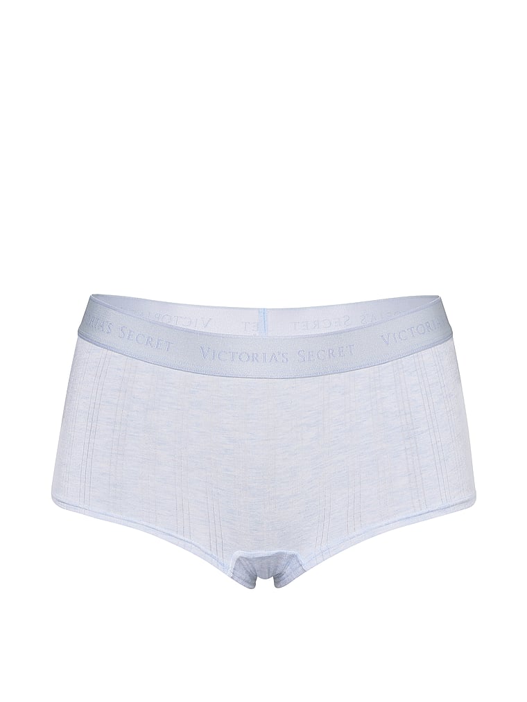 Victoria's Secret, Cotton Logo Cotton Boyshort Panty, Heather Air Blue, offModelFront, 3 of 3