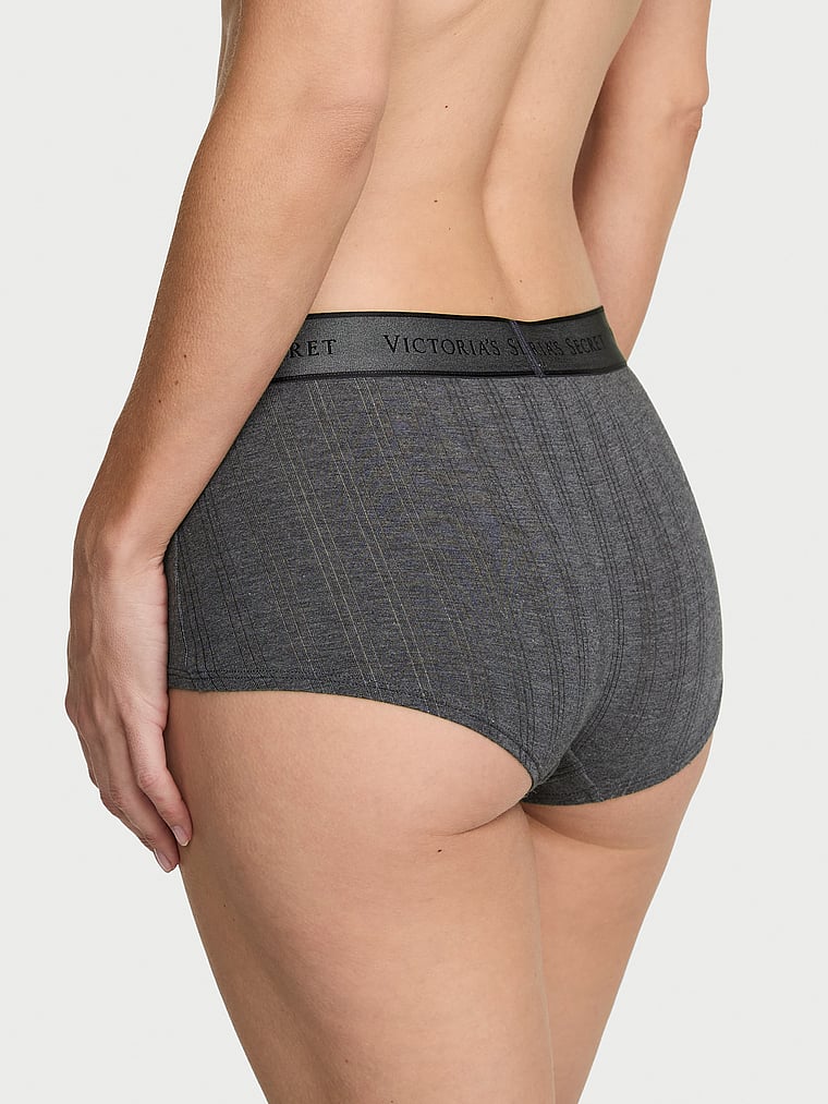 Victoria's Secret, Cotton Logo Cotton Boyshort Panty, Heather Anthracite, onModelBack, 2 of 3 Maggie is 5'7" and wears Small