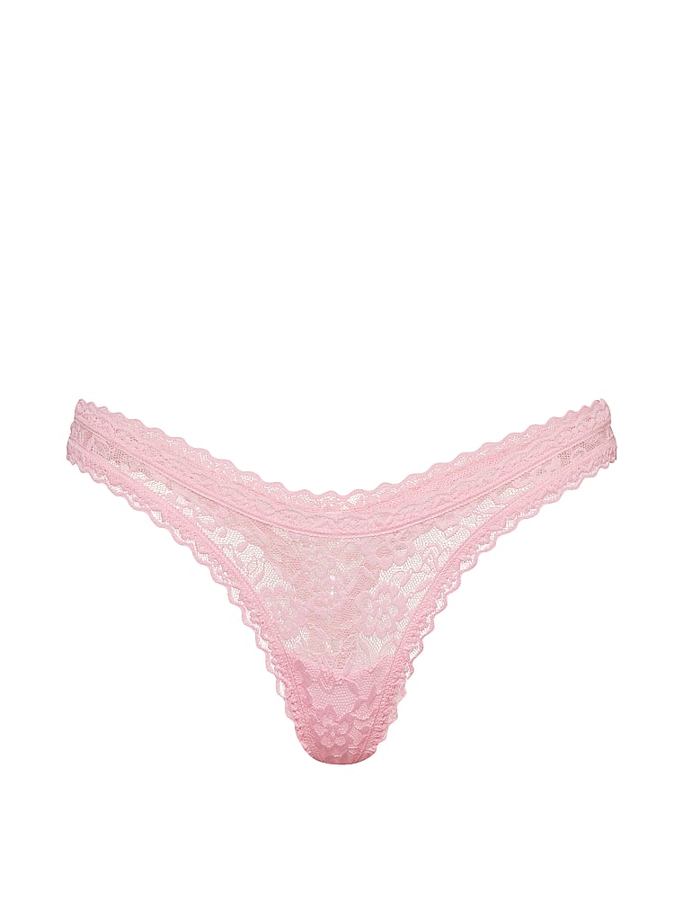 Victoria's Secret, The Lacie Lace Ultra-Mini Scoop Thong Panty, Pretty Blossom, offModelFront, 3 of 3