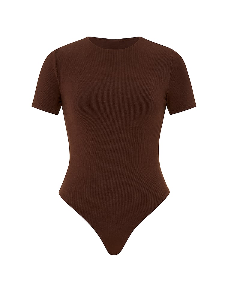 Victoria's Secret, Victoria's Secret Shapewear by Victoria Smoothing Rib Tee Bodysuit, Ganache, offModelFront, 3 of 3