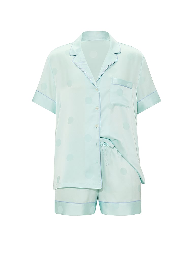Victoria's Secret, Victoria's Secret Signature Satin Short Pajama Set, Yacht Blue, offModelFront, 1 of 4