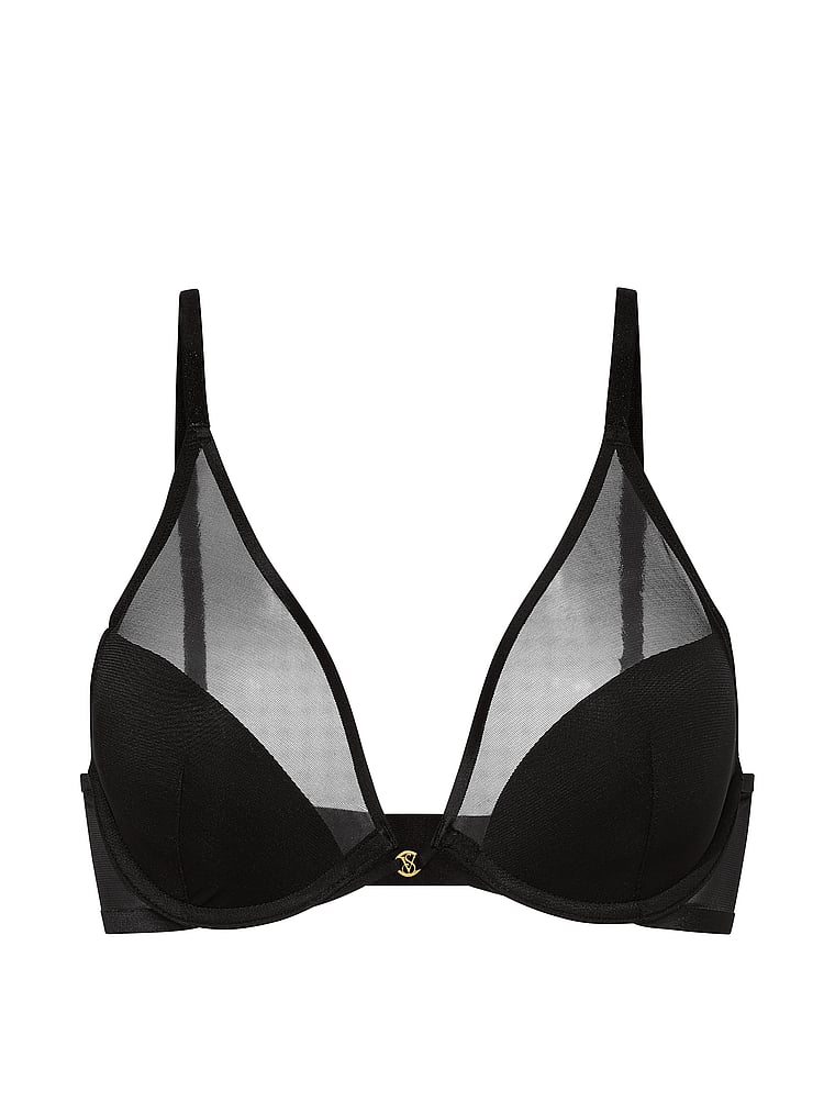 Victoria's Secret, Very Sexy Sheer Reveal Lightly Lined Plunge Bra, Black, offModelFront, 3 of 3