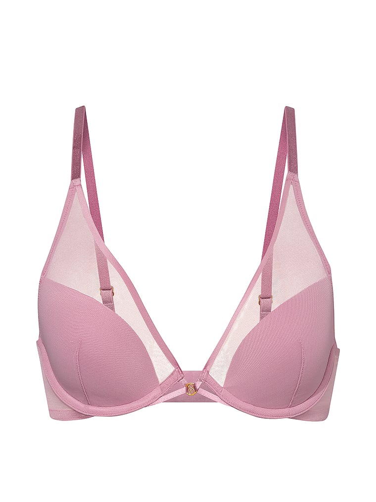 Victoria's Secret, Very Sexy Sheer Reveal Lightly Lined Plunge Bra, Dusk Rose, offModelFront, 3 of 3