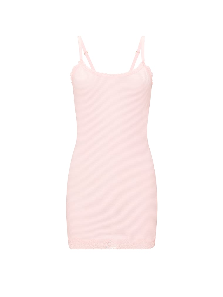 Victoria's Secret, Victoria's Secret Cotton Shadow Stripe Slip Dress, Angel Pink, offModelFront, 3 of 3