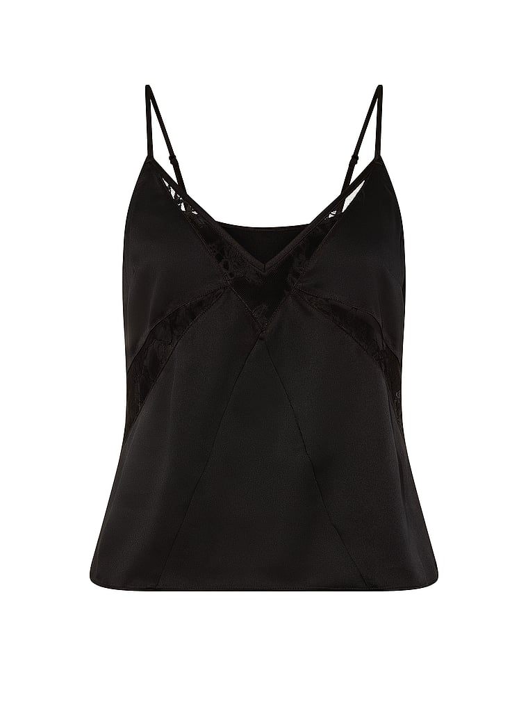 Victoria's Secret, Very Sexy Satin & Rose Lace Cami Top, Black, offModelFront, 3 of 3