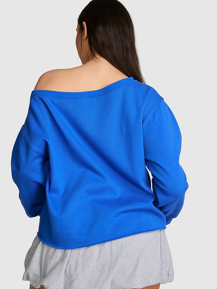 PINK Campus Fleece™ Rib Off-The-Shoulder Sweatshirt, Bold Blue, onModelBack, 2 of 3 Breanna is 5'8" or 173cm and wears Medium