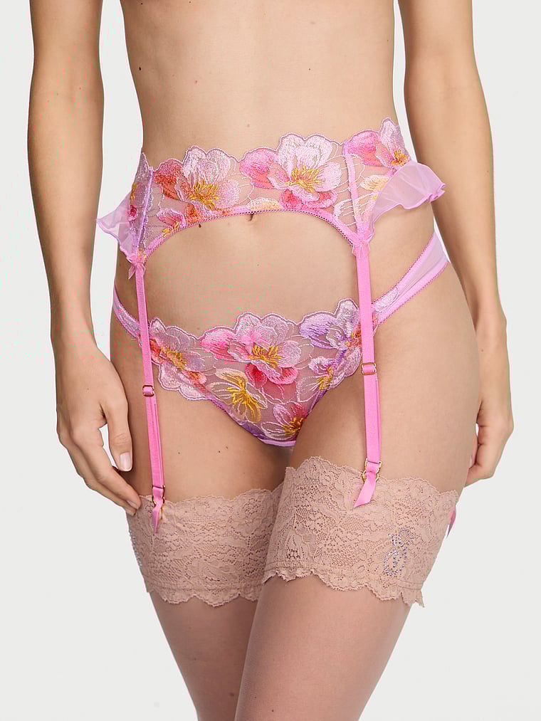 Victoria's Secret, Dream Angels Watercolor Embroidery Garter Belt, Watercolor Embroidery, onModelFront, 1 of 4 Maggie is 5'7" or 170cm and wears Small