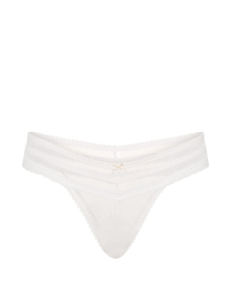 Victoria's Secret, Dream Angels Lace Rhinestone Heart Hardware Brazilian Panty, Coconut White, offModelFront, 3 of 3