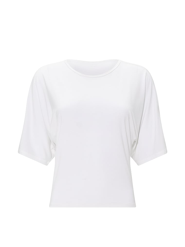 Victoria's Secret, VSX VSX Drapey Knit Side-Ruched Tee, White, offModelFront, 3 of 3