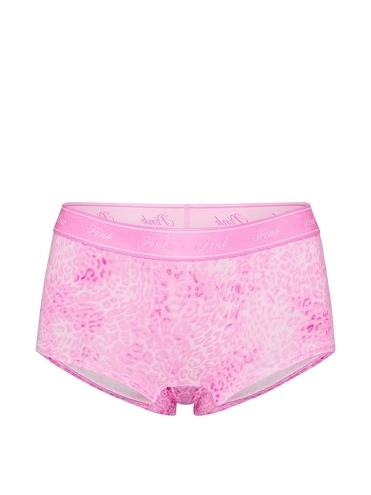 PINK Logo Cotton Boyshort Panty, Coconut Pink Leo Print, offModelFront, 3 of 3