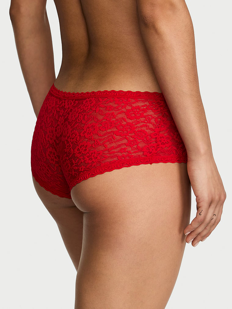 Victoria's Secret, The Lacie Lace Low-Rise Boyshort, Lipstick, onModelBack, 2 of 3 Nikita is 5'10" and wears Small