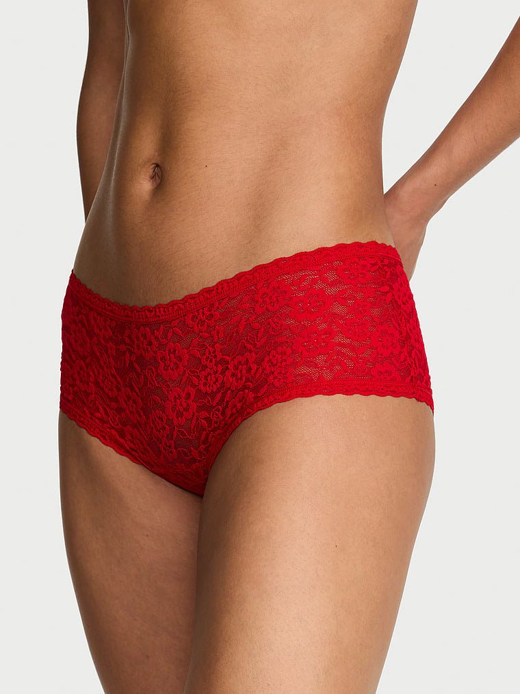 Victoria's Secret, The Lacie Lace Low-Rise Boyshort, Lipstick, onModelFront, 1 of 3 Nikita is 5'10" and wears Small