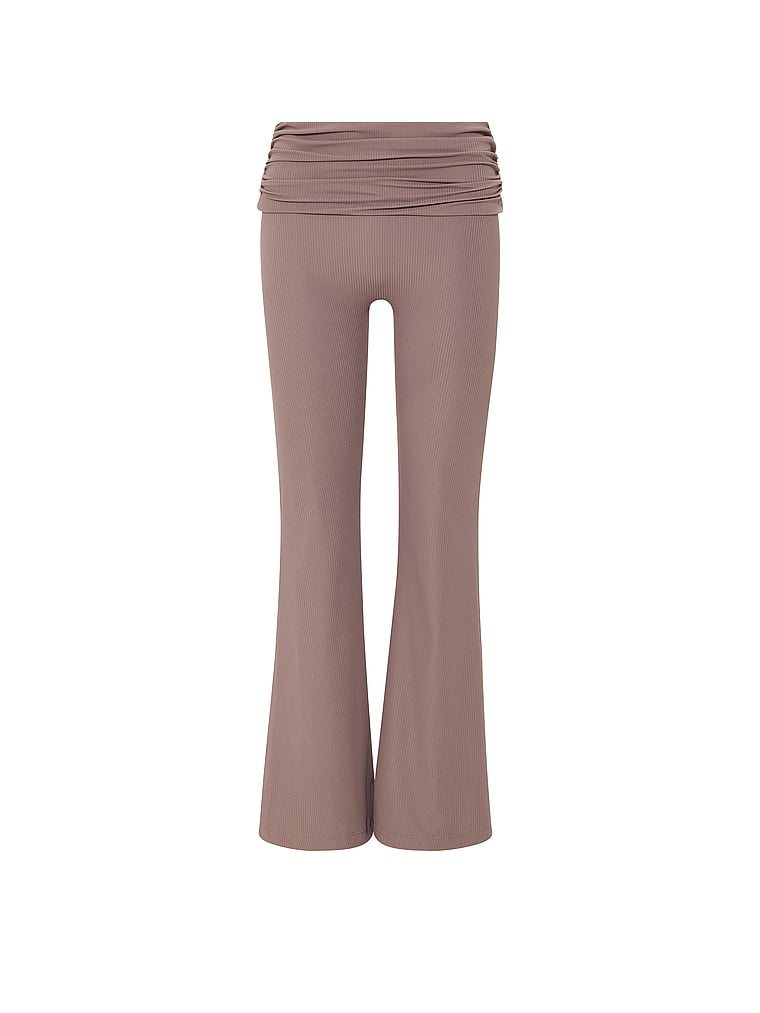 Victoria's Secret, VSX VSX Elevate™ Rib Ruched Foldover Flare Legging, Cloudy Grey, offModelFront, 3 of 3