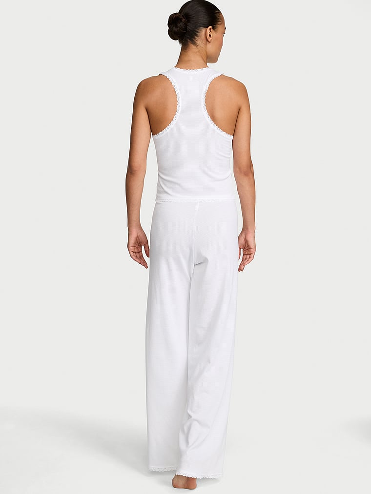 Victoria's Secret, Victoria's Secret Cotton Shadow Stripe Tank & Pants Set, VS White, onModelBack, 2 of 4 Nikita  is 5'10" or 178cm and wears S/Long