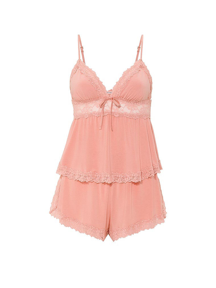 Victoria's Secret, Victoria's Secret SoSoft™ Modal Lace-Trim Cami & Shorts Set, offModelFront, 3 of 5