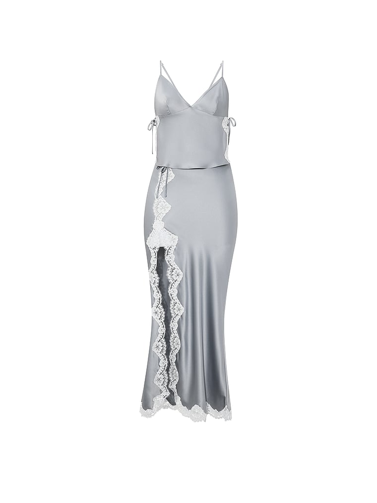 Victoria's Secret, Dream Angels Satin Lace-Trim Cami & Maxi Skirt Set, Sterling, offModelFront, 2 of 4