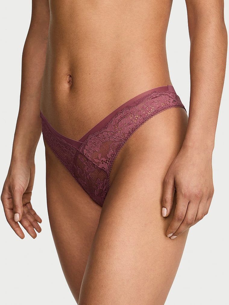 Victoria's Secret, Dream Angels Lace-Trim Brazilian Panty, Morning Rose, onModelFront, 1 of 3 Nikita is 5'10" and wears Small