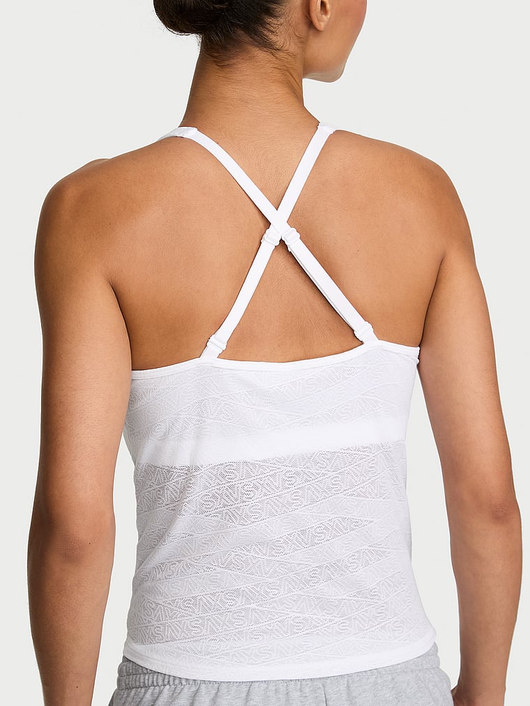 Victoria's Secret, VSX VSX Logo Lace Tank Top, VS White, onModelBack, 2 of 3 Nikita  is 5'10" and wears Small