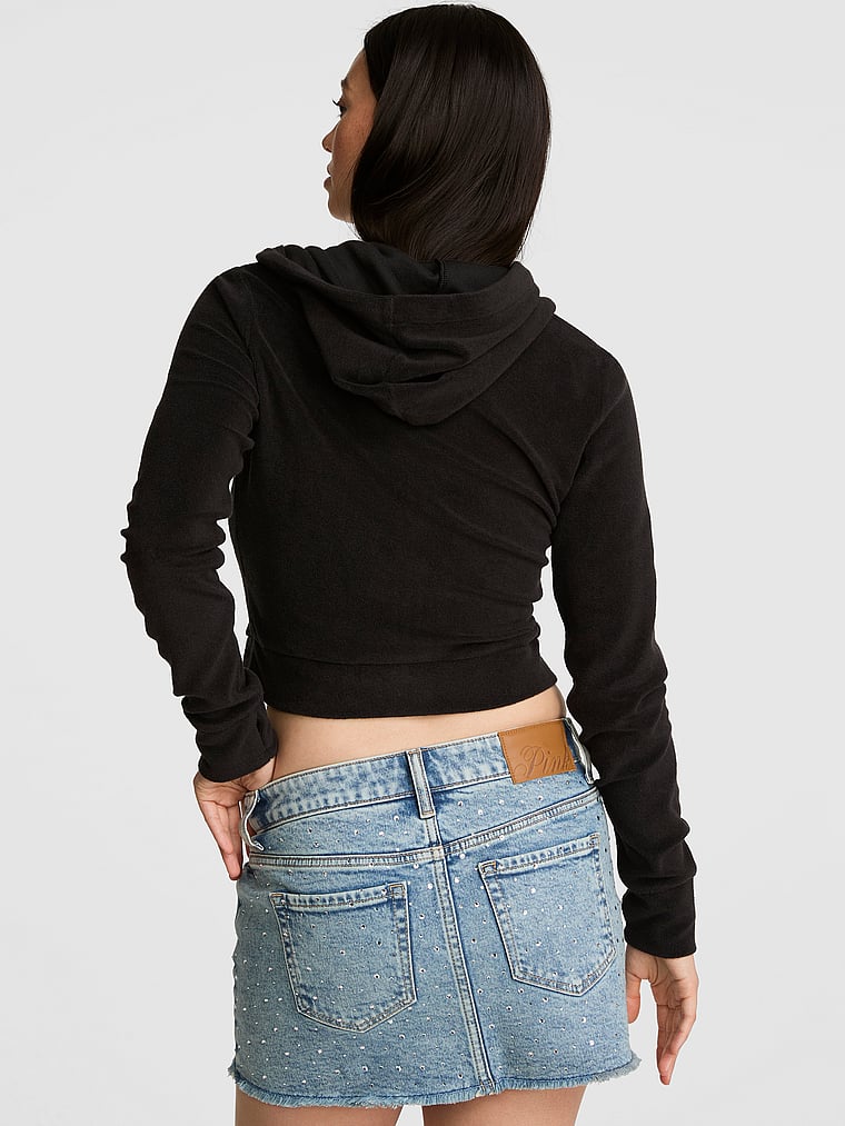 PINK SWIM Terry Full-Zip Cover-Up Hoodie, Black, onModelBack, 2 of 3