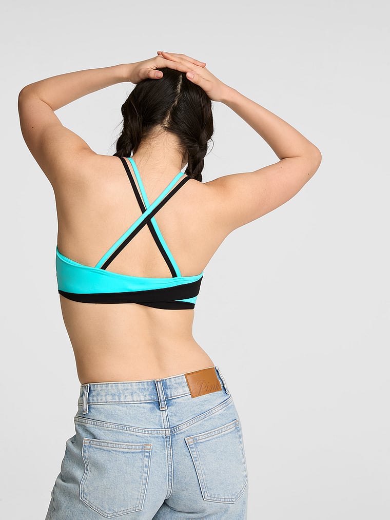 PINK PINK Relay™ Square-Neck Cross-Back Sports Bra, onModelBack, 3 of 4