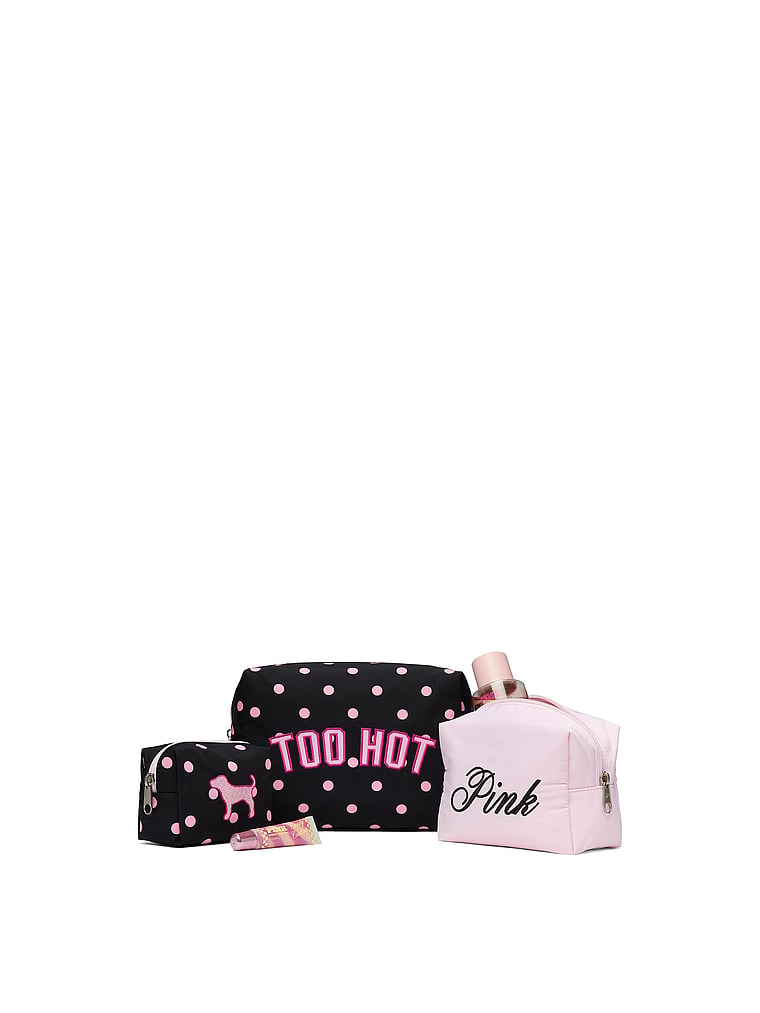 PINK Makeup Bag Trio, Black Dot, onModelFront, 1 of 4