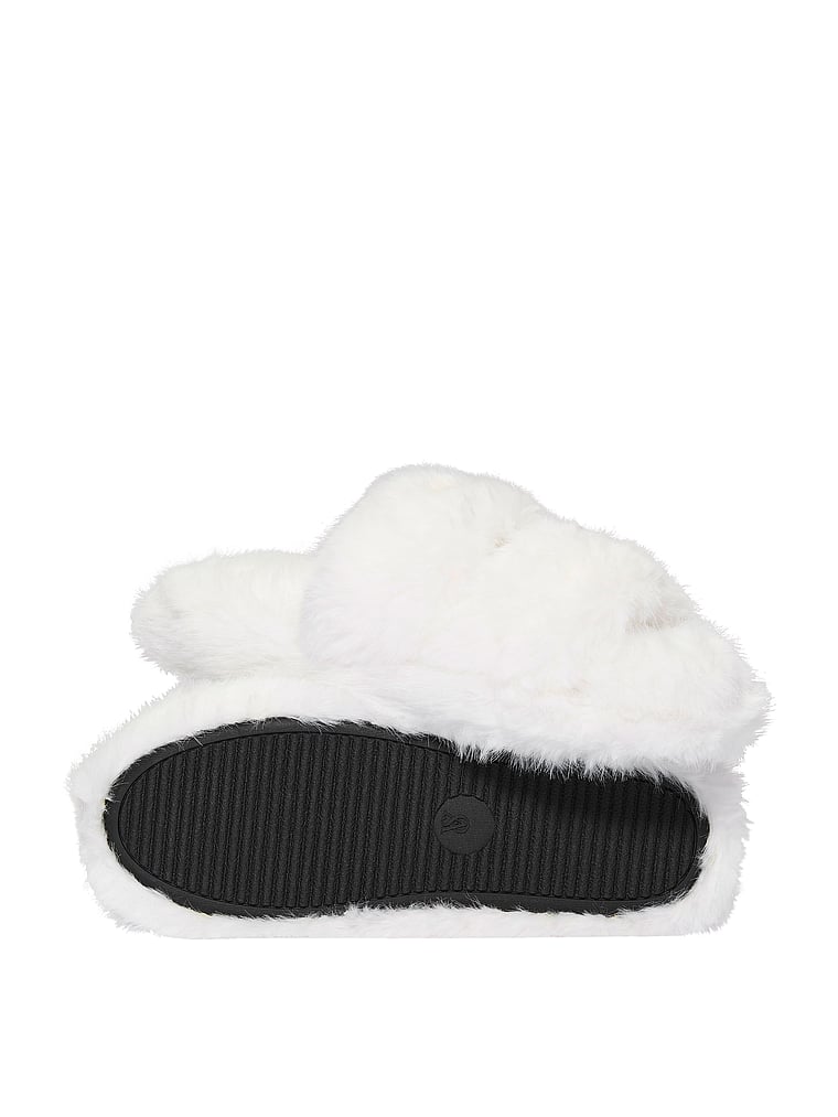 Victoria's Secret, Victoria's Secret Luxe Plush Double Strap Slippers, Coconut White, onModelBack, 2 of 2