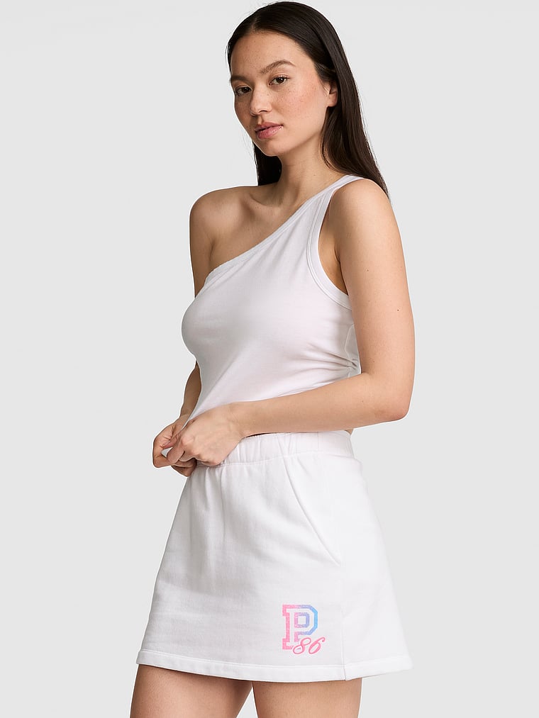 PINK Campus Fleece™ Skort, White, onModelFront, 1 of 3