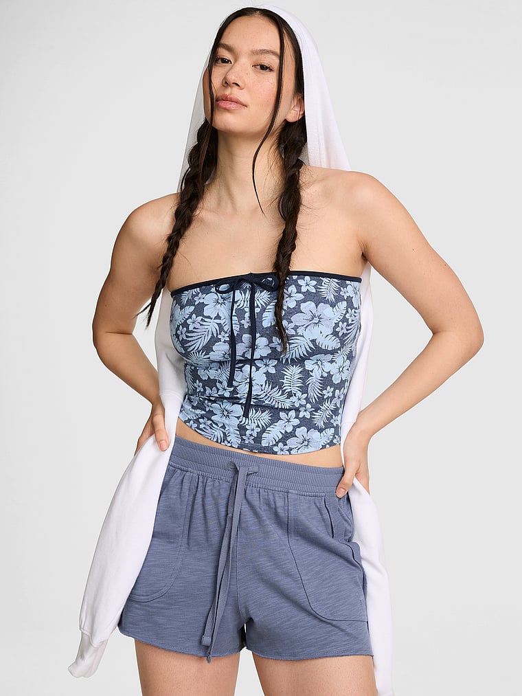 PINK All-Day Cotton™ Side-Ruched Tube Top, Print, onModelFront, 1 of 4