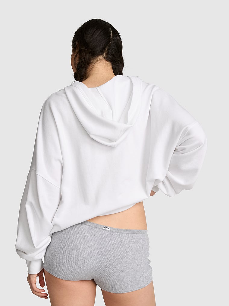 PINK Campus Terry™ Lace-Up Tunic Hoodie, White, onModelBack, 2 of 3